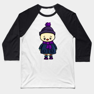 Winter-loving Ducky in his Scarf and Hat Baseball T-Shirt